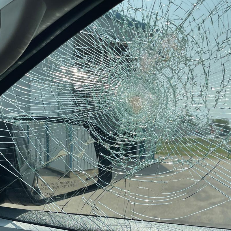 large crack on car window